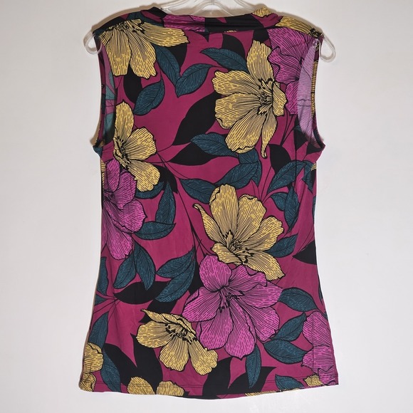 Worthington Top Womens Medium Purple Floral Drape Cowl Sleeveless Tank Silky M - Picture 9 of 12